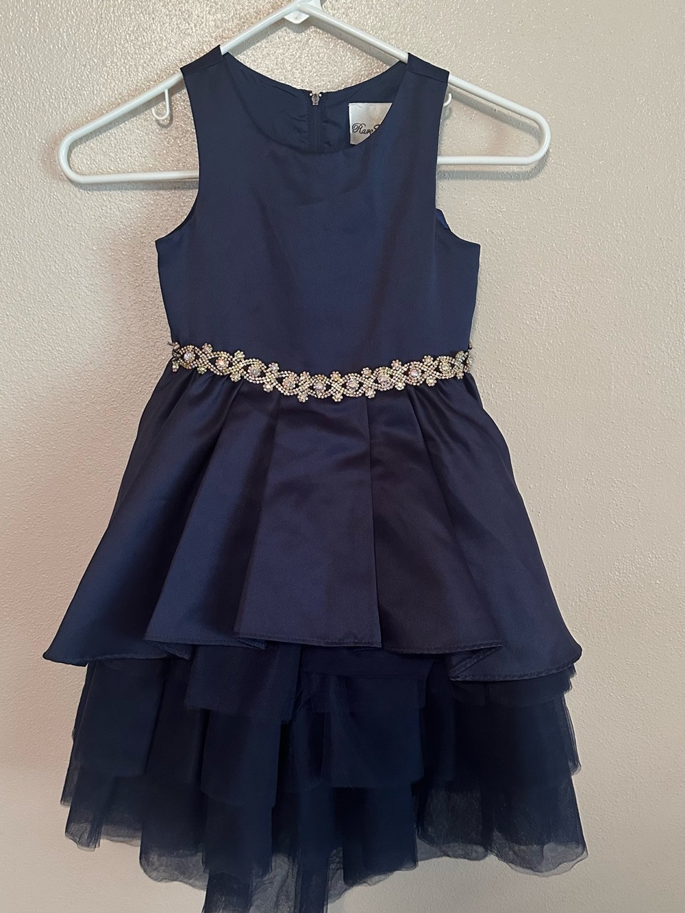 Rare Editions Navy Dress with Jeweled Waist